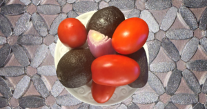 avocado shallot roma tomato on plate